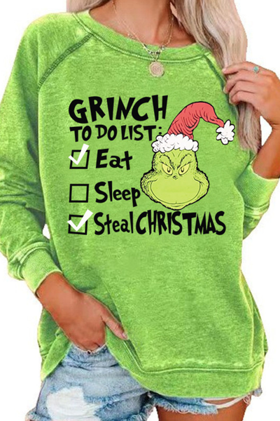 Women's Christmas Grinch Crew Neck Horn Sleeve Sweatshirt