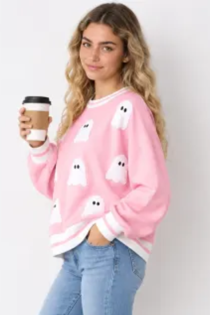 Women Fall Clothing Halloween Ghost Patch Sweatshirt