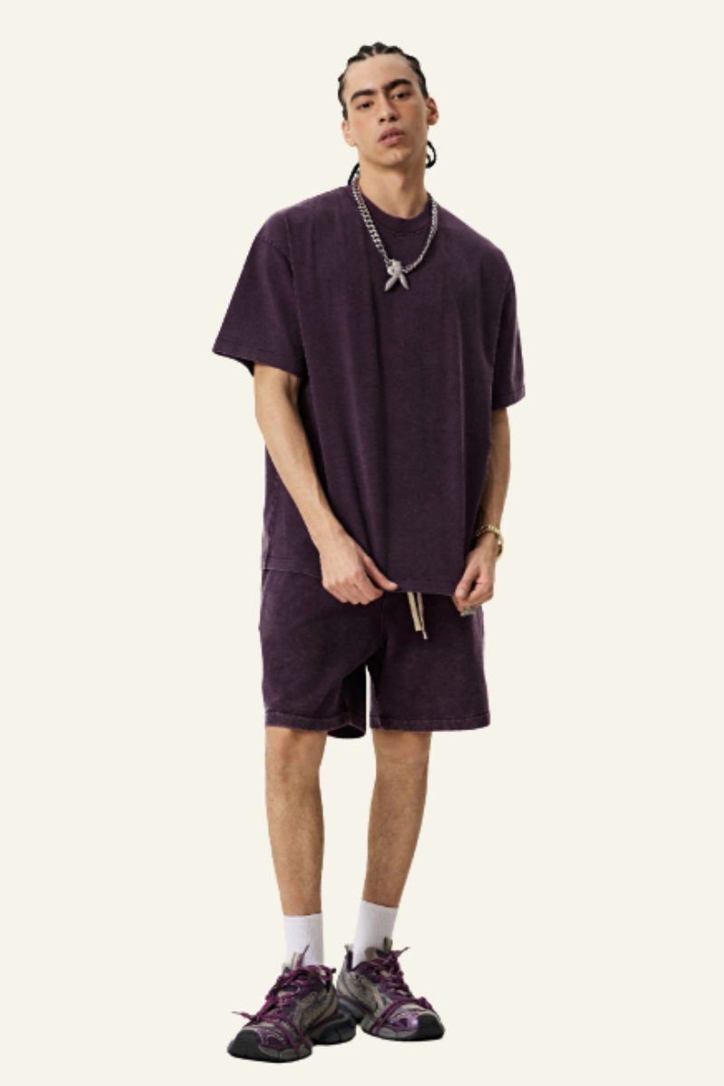 Men's Cotton Dopamine Set: T-shirt And Athletic Wear Short