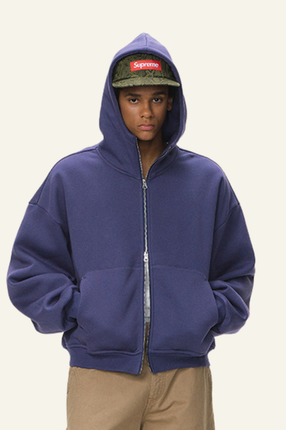 Men's  Streetwear Curved-Sleeve Boxy Hooded Jacket