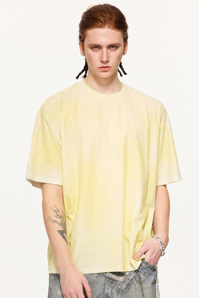 Men's Summer 160g Cotton Hand Painted Fade Loose Crew Tee