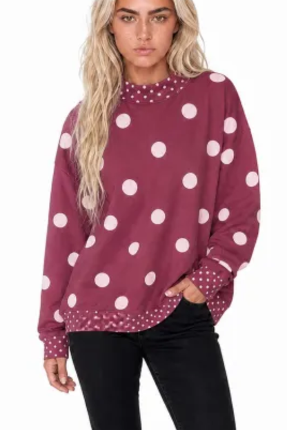Women Fall Polka Dot Mock Neck Drop Shoulder Sweatshirt