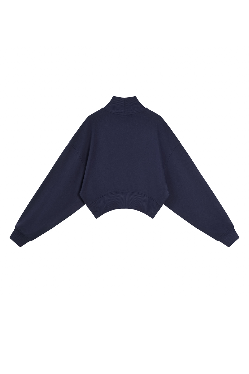 Women Spring Cotton Blend Mock Neck Cropped Sweatshirt