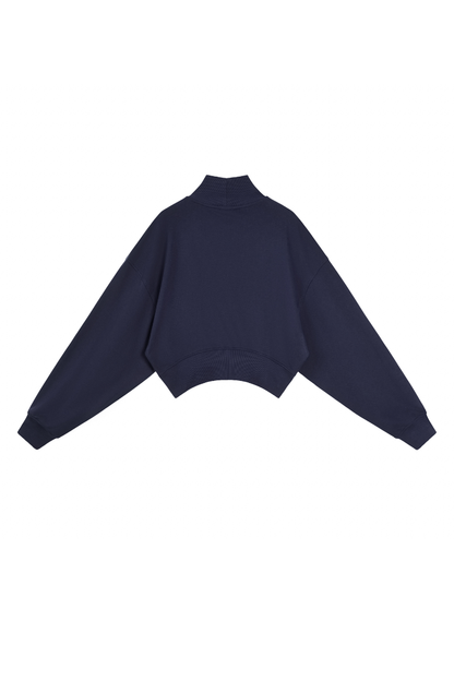 Women Spring Cotton Blend Mock Neck Cropped Sweatshirt
