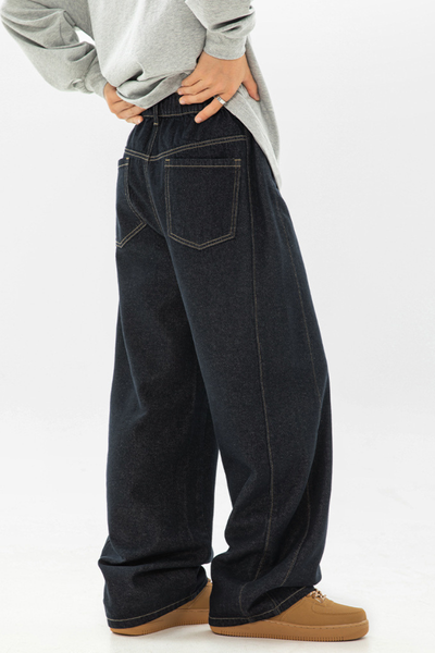 Men's Spring Panel Stitch Raw Denim Retro Straight Jeans