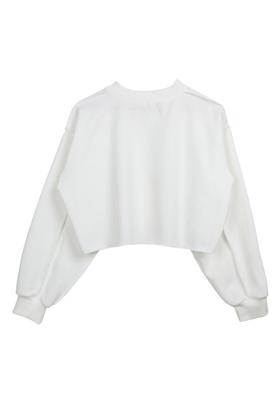 Women Spring Raw Hem Exposed Seam Cropped Sweatshirt