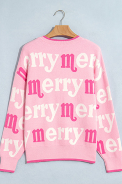 Women's Christmas Letter Print Loose Crew Neck Knit Sweater