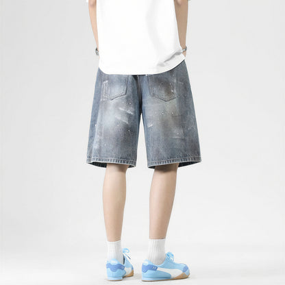 Men's Summer Gradient Splash Ink Washed Baggy Denim Shorts
