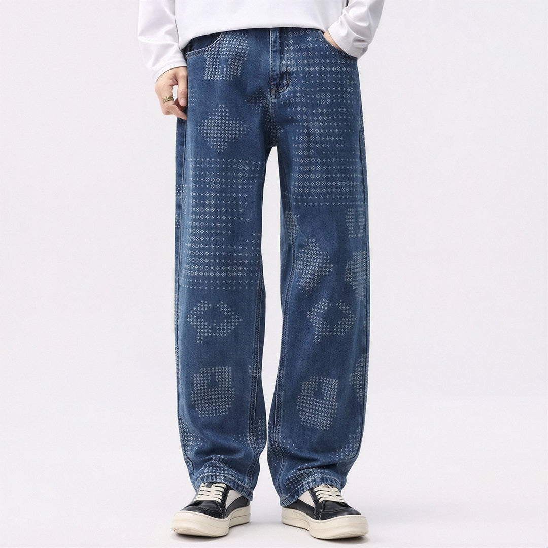 Men's Spring Bandana Print Wide Leg Denim Jeans