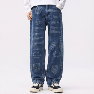 Men's Spring Bandana Print Wide Leg Denim Jeans