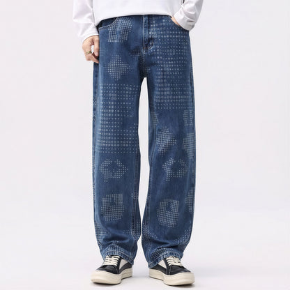 Men's Spring Bandana Print Wide Leg Denim Jeans