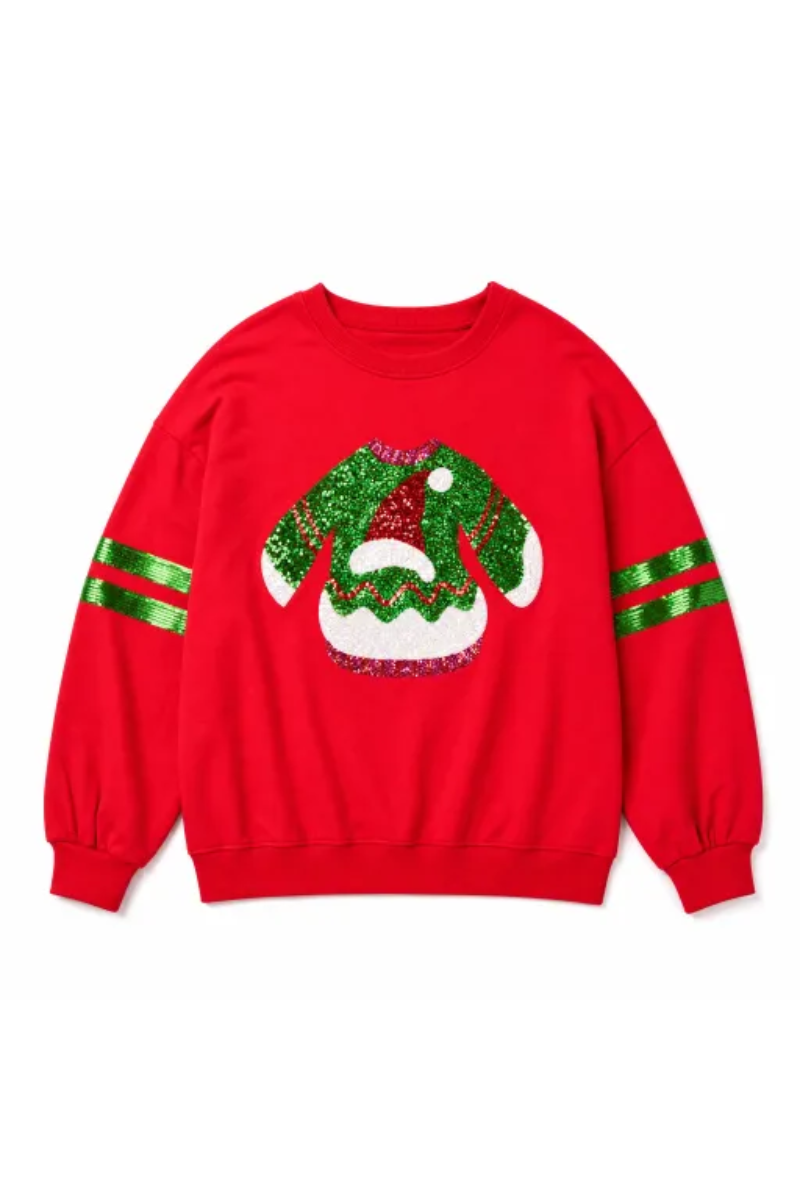 Women Fall Clothing Christmas Sequin Applique Sweatshirt