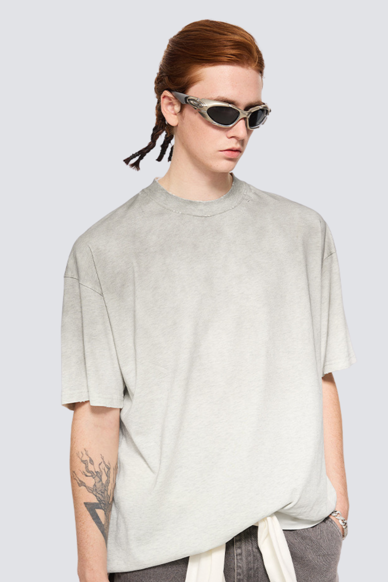 Men's Summer 250g Cotton Spray Fade Collar Distressed Tee