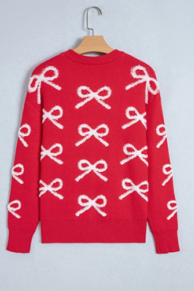 Women's Christmas Bow Pattern Loose Long Sleeve Knit Sweater