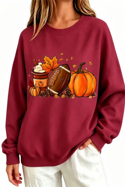 Women Fall Clothing Pumpkin Football Coffee Sweatshirt
