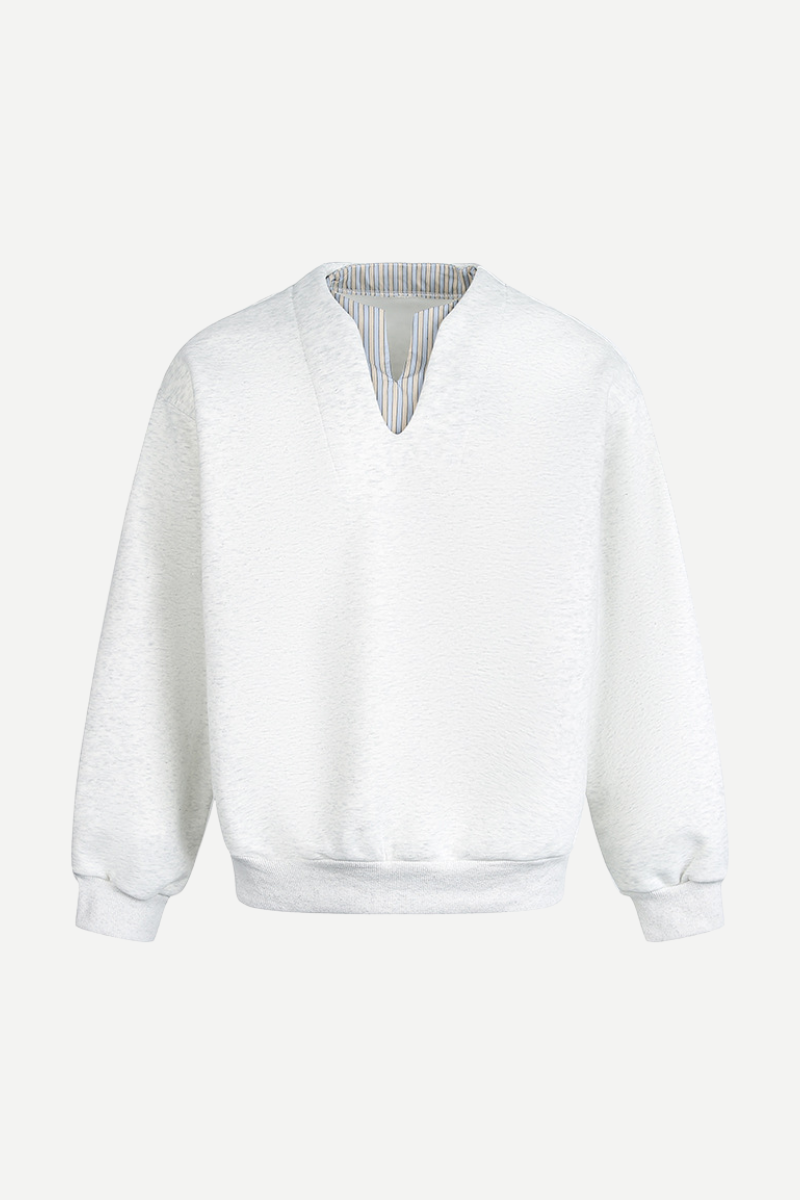 Men's Spring 2026 Mock Layer Henley V-Neck Long Sleeve Sweatshirt
