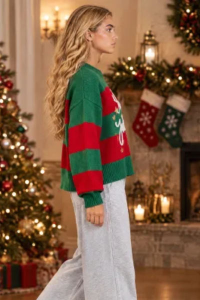 Women's Christmas Letter Print Crew Neck Knit Sweater