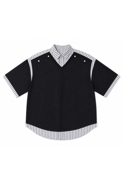 Men's Summer Layered Stripe-Spliced Short-Sleeve T-Shirt