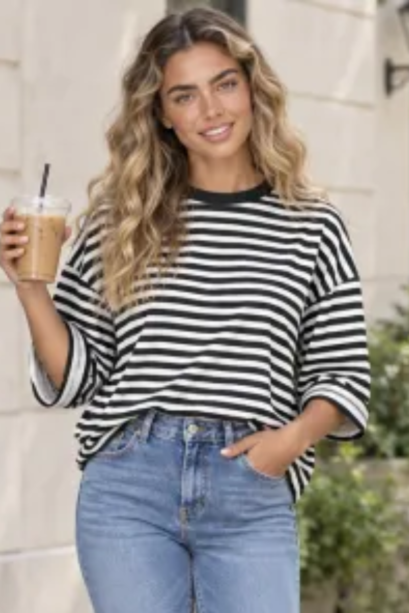 Women Spring/Summer Striped Back Tie Relaxed Blouse