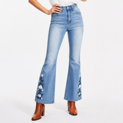 Women's High Waist Floral Embroidered Flare Jeans