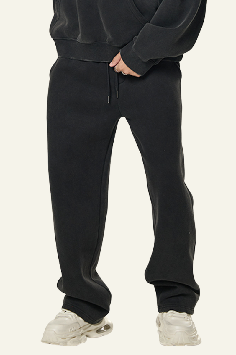Men's Heavyweight Washed Fleece-lined  Straight-leg Pants.