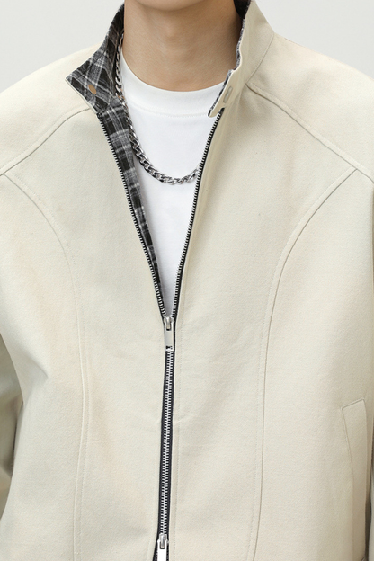 Men's Fall Plaid Harrington Patchwork Stand Collar Boxy