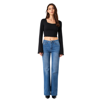 Women's blue stretch straight-leg jeans