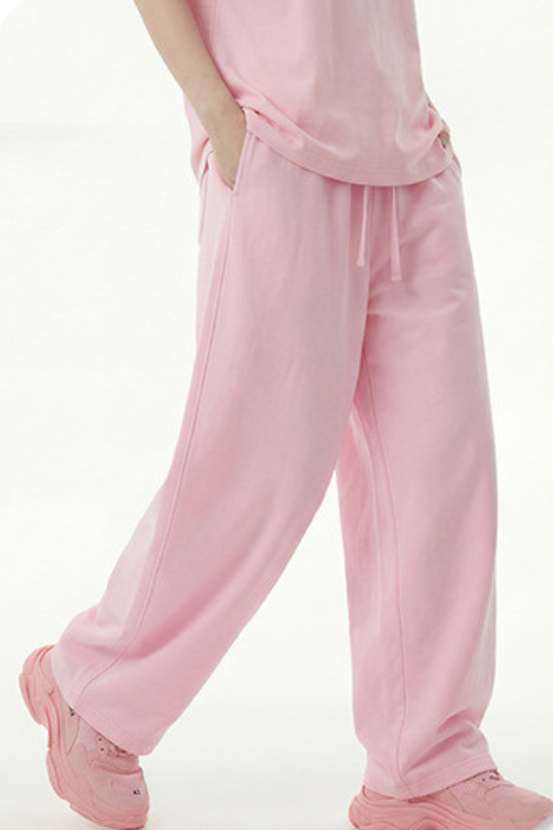 Unisex 360g Cotton Washed Elastic Curved Wide Pants