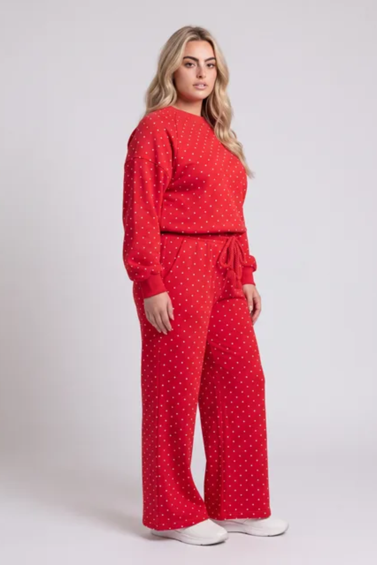 Women Spring Plus Size Polka Dot Wide Leg Lounge Set
