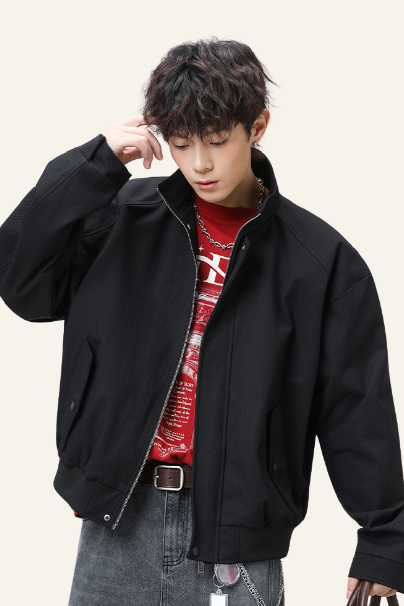 Men's Streetwear Stand Collar Zip-Up Jacket