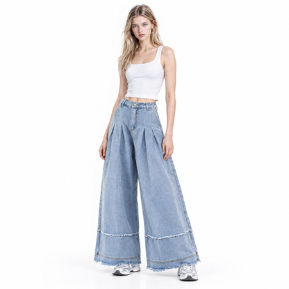 Women's High Waist Pleated Wide Leg Jeans