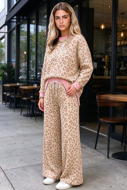 Women's Fall Leopard Colorblock Loose 2 Piece Set