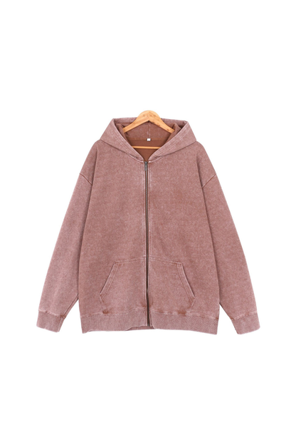 Men Fall Washed Vintage Oversized Zip Up Hoodie