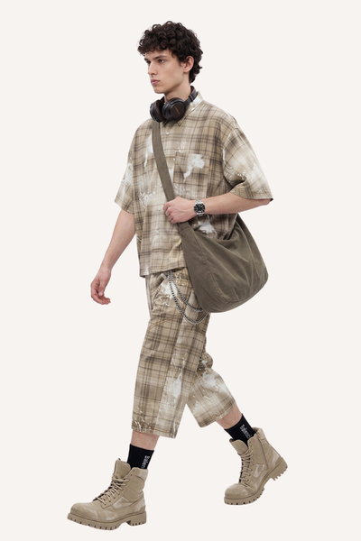 Men's Summer Relaxed Plaid Washed Stretch Breathable Tee