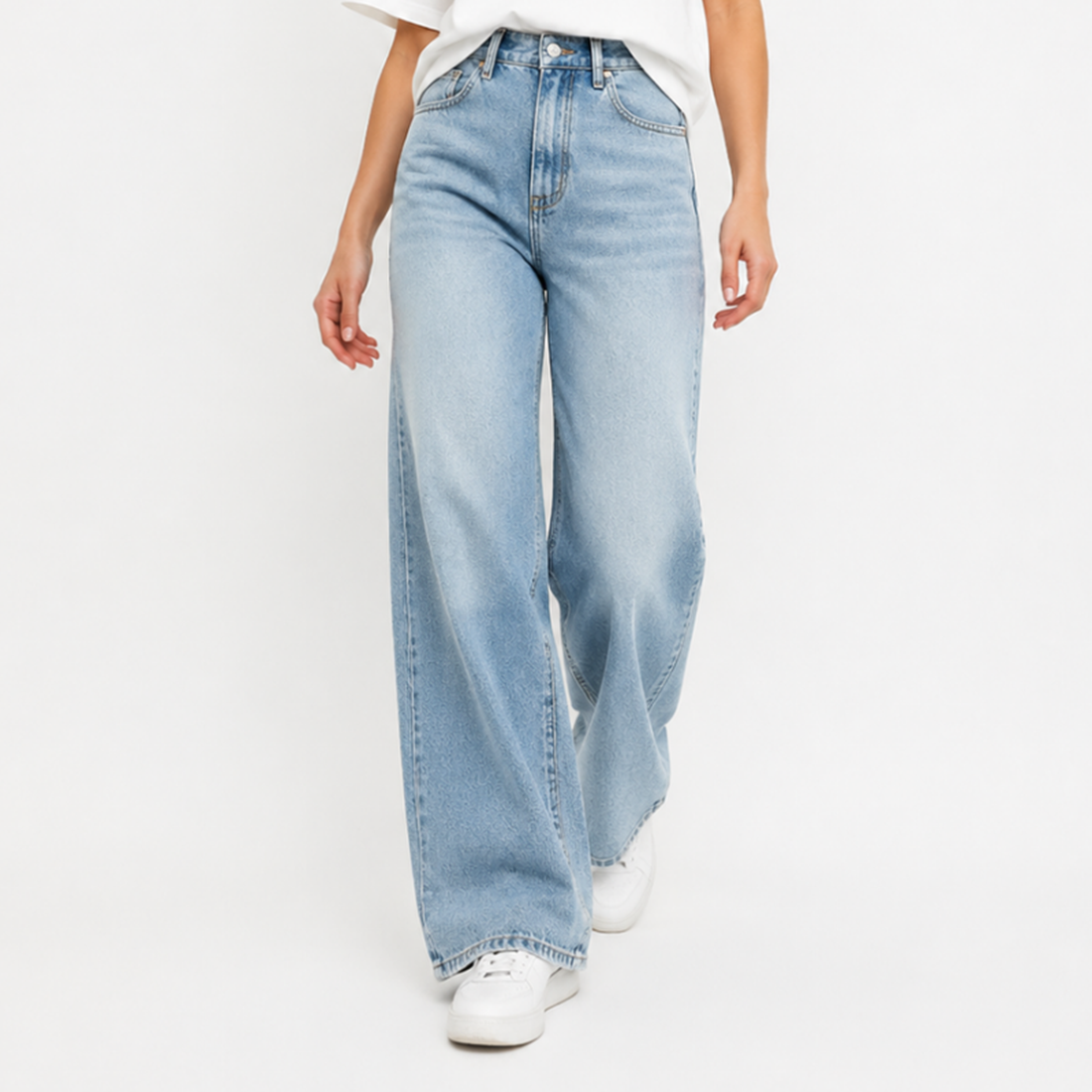 Women's High Waist Blue Stretch Wide Leg Jeans
