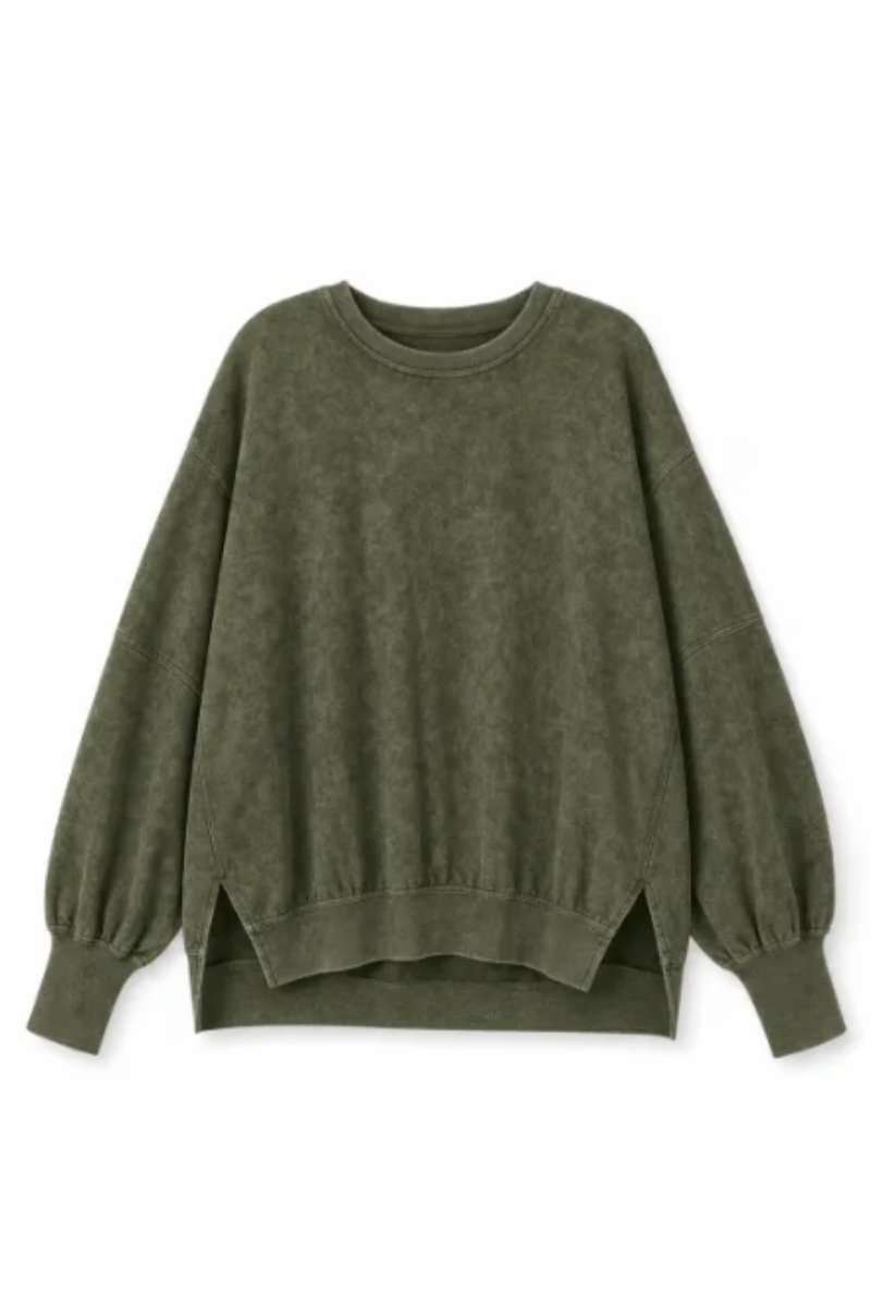 Women Fall Washed Vintage Loose Crew Neck Sweatshirt