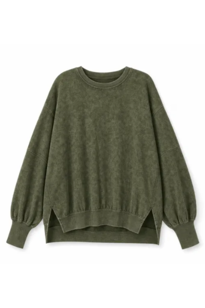Women Fall Clothing Washed Loose Crew Neck Sweatshirt