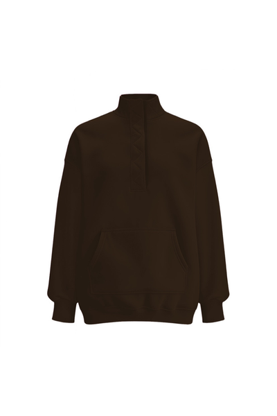Women Fall Half Zip Snap Button Kangaroo Pocket Sweatshirt