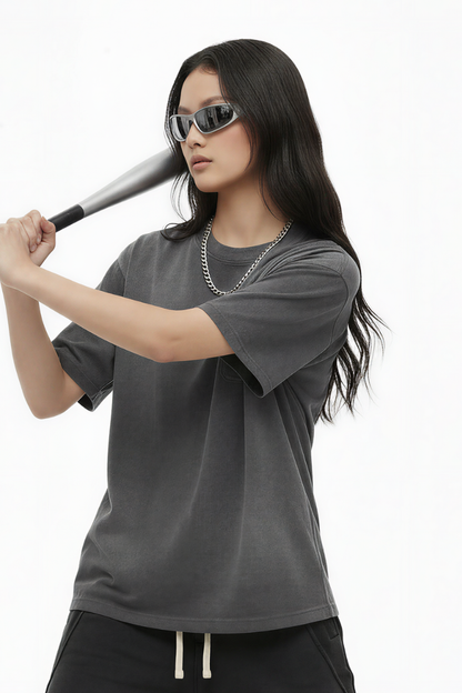 Women's Cotton Streetwear Washed Distressed T-shirt