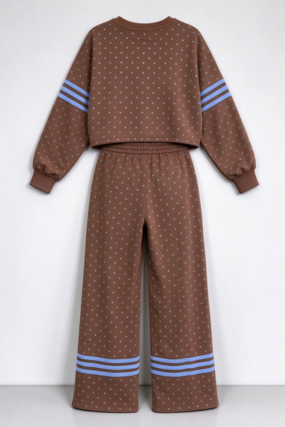 Women's Fall Polka Dot Colorblock Loose 2 Piece Set