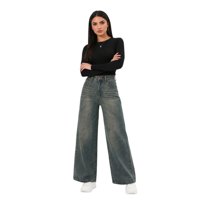 Women's vintage high-waisted loose wide-leg jeans