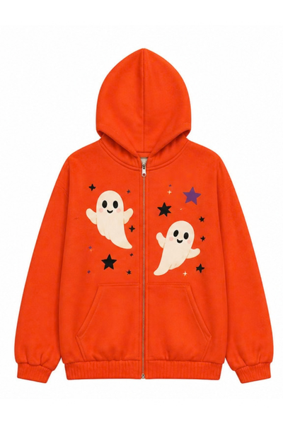 Unisex Fall Clothing Halloween Pumpkin Bat Zip Hoodie