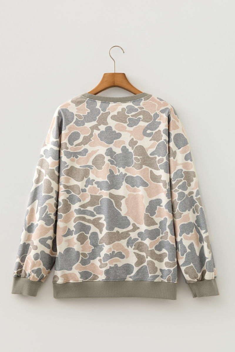 Women Fall Clothing Western Camo Layered V Neck Sweatshirt