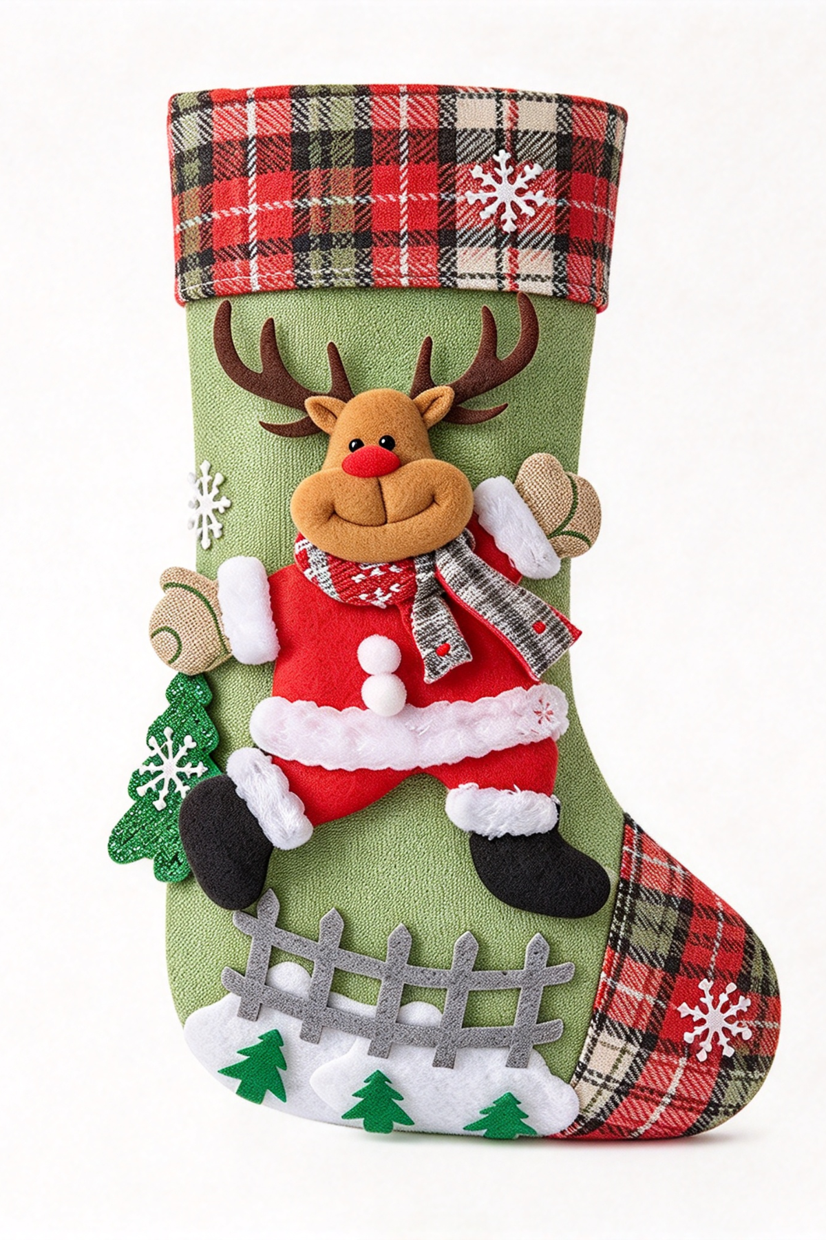 Large Linen Christmas Stocking Tree Hanging Ornament
