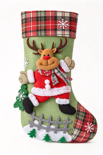 Large Linen Christmas Stocking Tree Hanging Ornament