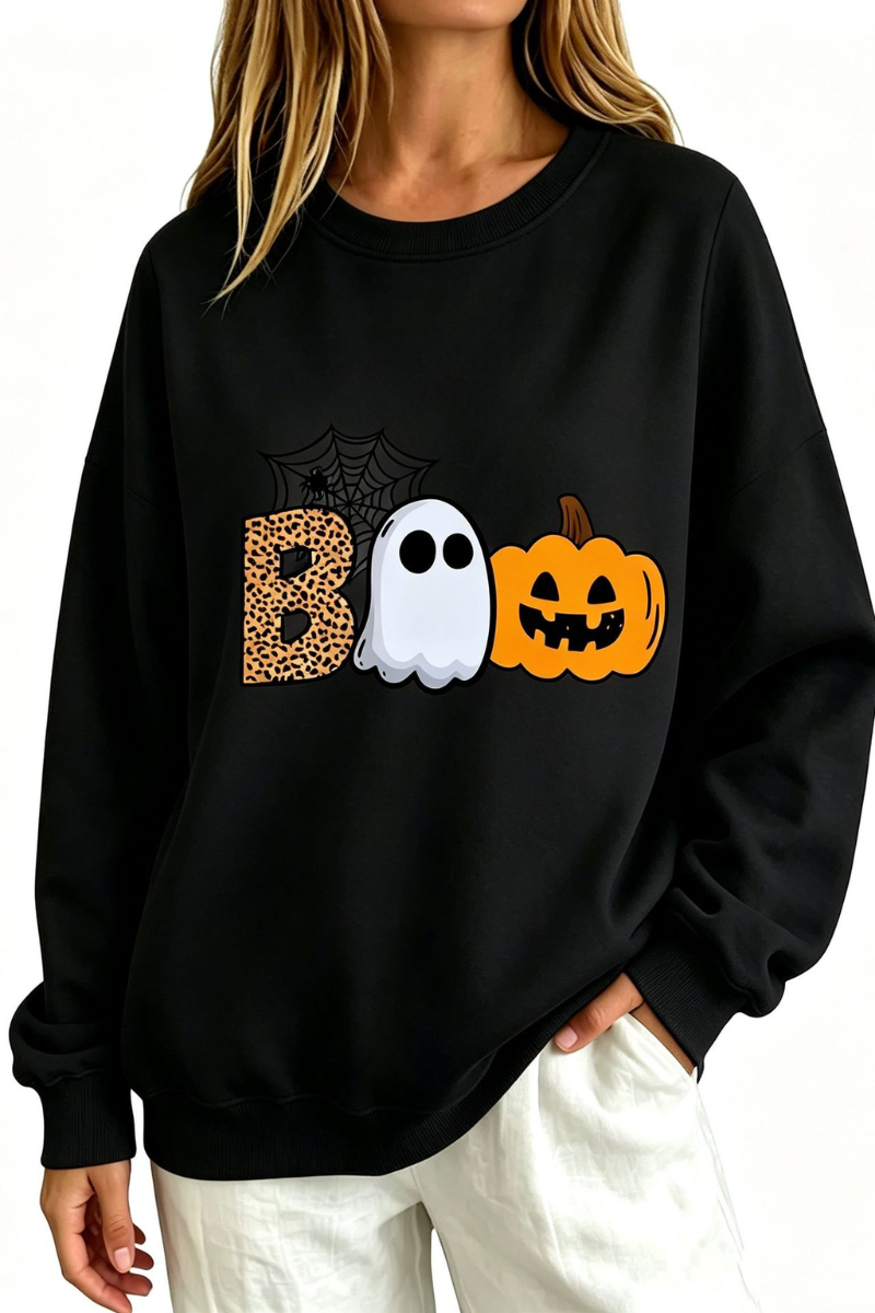 Women Fall Clothing Halloween BOO Ghost Graphic Sweatshirt