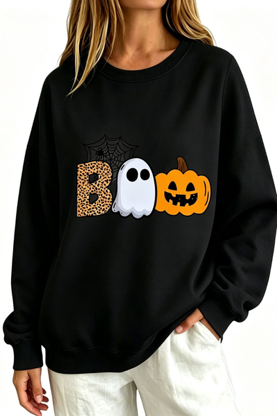 Women Fall Clothing Halloween BOO Ghost Graphic Sweatshirt