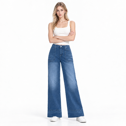 Women's High Waist Patchwork Wide Leg Jeans
