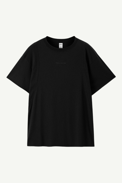 Men's Cotton-Linen Drop-Shoulder Tee w/FwdSideSeam & Sld Ltr