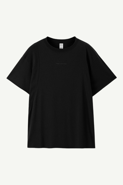 Men's Cotton-Linen Drop-Shoulder Tee w/FwdSideSeam & Sld Ltr